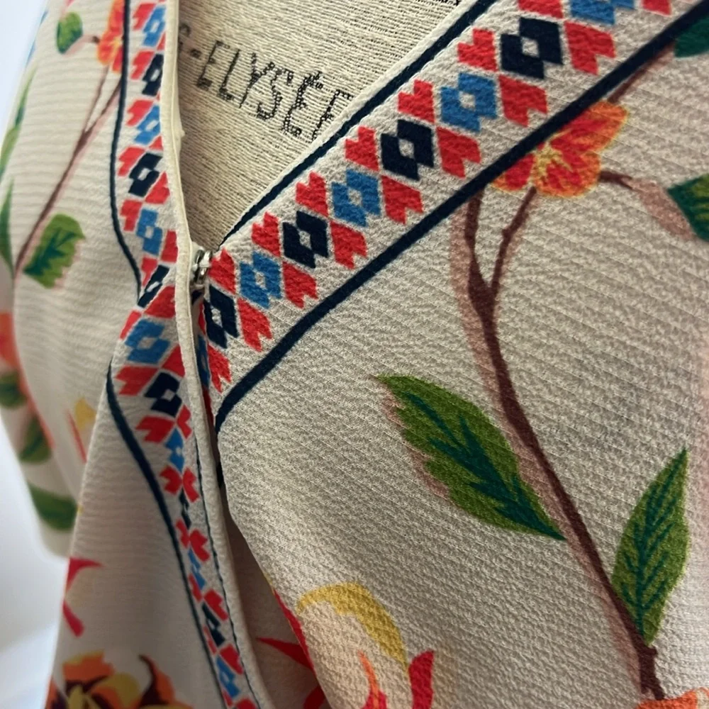 Anthropologie Crop Top Flying Tomato vibrant Boho Floral Blouse Kimono Sleeves M - Picture 5 of 7